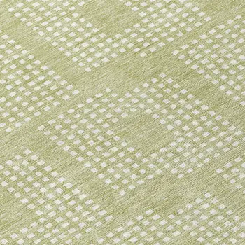 8' Artichoke Green And Ivory Round Geometric Washable Indoor Outdoor Area Rug