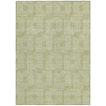 8' X 10' Artichoke Green And Ivory Geometric Washable Indoor Outdoor Area Rug