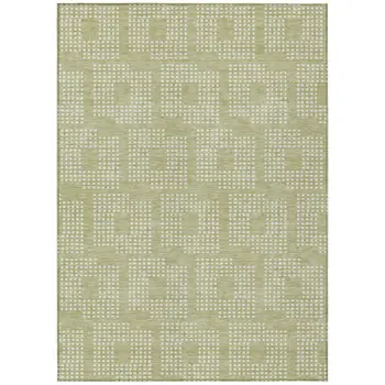8' X 10' Artichoke Green And Ivory Geometric Washable Indoor Outdoor Area Rug