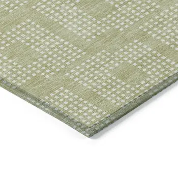 9' X 12' Artichoke Green And Ivory Geometric Washable Indoor Outdoor Area Rug