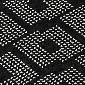 8' Black And Ivory Round Geometric Washable Indoor Outdoor Area Rug