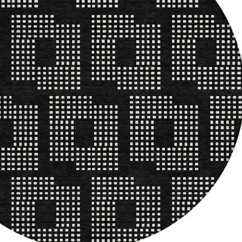 8' Black And Ivory Round Geometric Washable Indoor Outdoor Area Rug