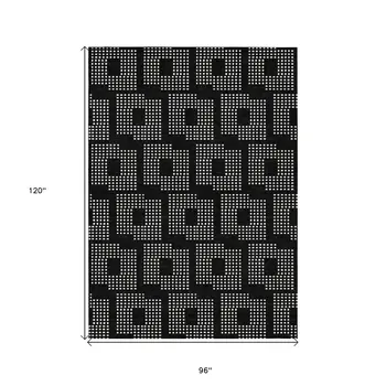 8' X 10' Black And Ivory Geometric Washable Indoor Outdoor Area Rug