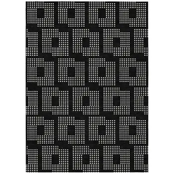 8' X 10' Black And Ivory Geometric Washable Indoor Outdoor Area Rug