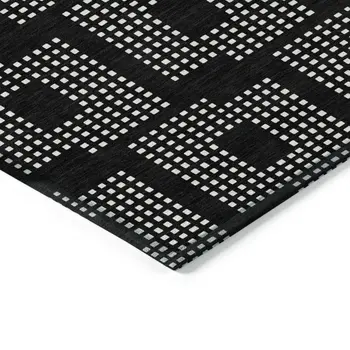8' X 10' Black And Ivory Geometric Washable Indoor Outdoor Area Rug