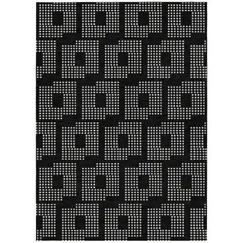 9' X 12' Black And Ivory Geometric Washable Indoor Outdoor Area Rug