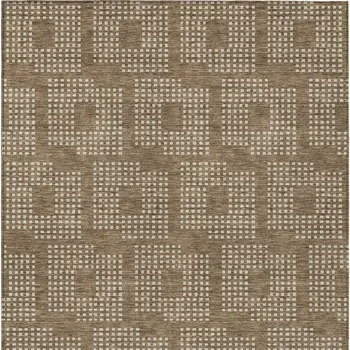 3' X 5' Brown And Ivory Geometric Washable Indoor Outdoor Area Rug