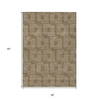 3' X 5' Brown And Ivory Geometric Washable Indoor Outdoor Area Rug