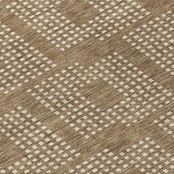 8' Brown And Ivory Round Geometric Washable Indoor Outdoor Area Rug