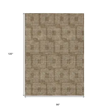 8' X 10' Brown And Ivory Geometric Washable Indoor Outdoor Area Rug