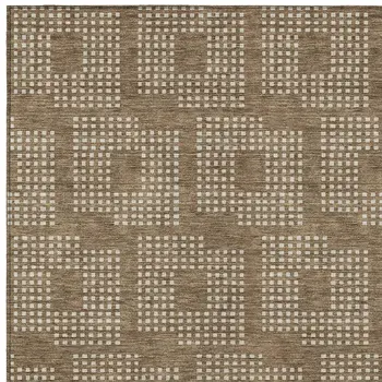 8' X 10' Brown And Ivory Geometric Washable Indoor Outdoor Area Rug