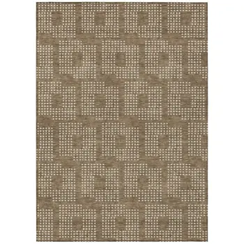 9' X 12' Brown And Ivory Geometric Washable Indoor Outdoor Area Rug