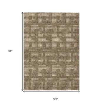 10' X 14' Brown And Ivory Geometric Washable Indoor Outdoor Area Rug