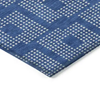 3' X 5' Blue And Ivory Geometric Washable Indoor Outdoor Area Rug