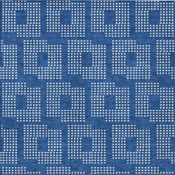 5' X 8' Blue And Ivory Geometric Washable Indoor Outdoor Area Rug