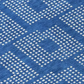 8' Blue And Ivory Round Geometric Washable Indoor Outdoor Area Rug