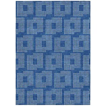 9' X 12' Blue And Ivory Geometric Washable Indoor Outdoor Area Rug