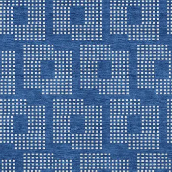 9' X 12' Blue And Ivory Geometric Washable Indoor Outdoor Area Rug