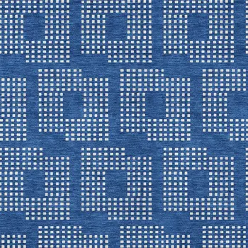 10' X 14' Blue And Ivory Geometric Washable Indoor Outdoor Area Rug