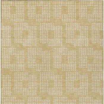 5' X 8' Gold And Ivory Geometric Washable Indoor Outdoor Area Rug