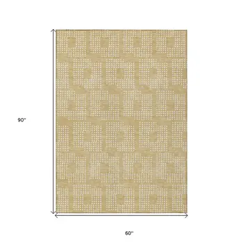 5' X 8' Gold And Ivory Geometric Washable Indoor Outdoor Area Rug
