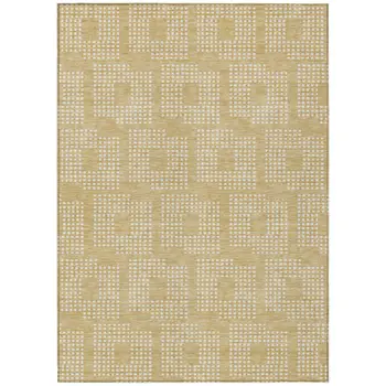 5' X 8' Gold And Ivory Geometric Washable Indoor Outdoor Area Rug