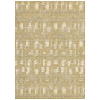 8' X 10' Gold And Ivory Geometric Washable Indoor Outdoor Area Rug