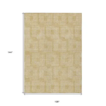 9' X 12' Gold And Ivory Geometric Washable Indoor Outdoor Area Rug