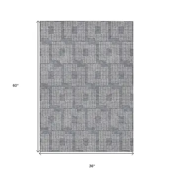3' X 5' Gray And Ivory Geometric Washable Indoor Outdoor Area Rug