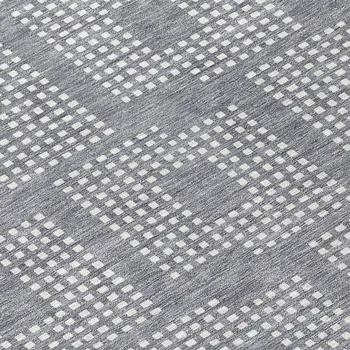 8' Gray And Ivory Round Geometric Washable Indoor Outdoor Area Rug