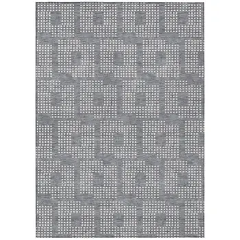 9' X 12' Gray And Ivory Geometric Washable Indoor Outdoor Area Rug
