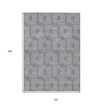 10' X 14' Gray And Ivory Geometric Washable Indoor Outdoor Area Rug