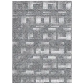 10' X 14' Gray And Ivory Geometric Washable Indoor Outdoor Area Rug