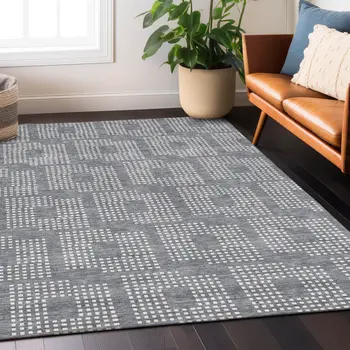 10' X 14' Gray And Ivory Geometric Washable Indoor Outdoor Area Rug