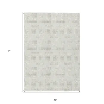 3' X 5' Ivory And Beige Geometric Washable Indoor Outdoor Area Rug