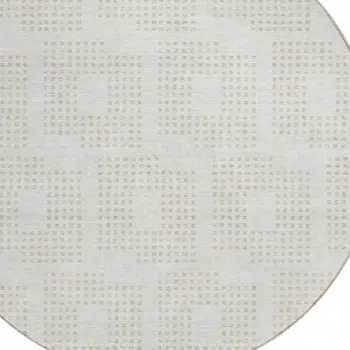 8' Ivory And Beige Round Geometric Washable Indoor Outdoor Area Rug