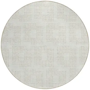 8' Ivory And Beige Round Geometric Washable Indoor Outdoor Area Rug