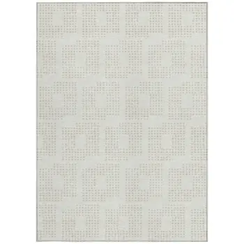 8' X 10' Ivory And Beige Geometric Washable Indoor Outdoor Area Rug
