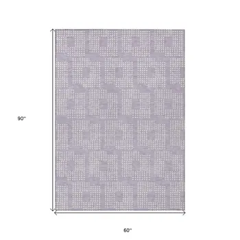 5' X 8' Lavender And Ivory Geometric Washable Indoor Outdoor Area Rug