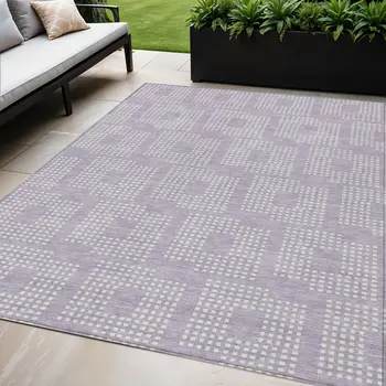 5' X 8' Lavender And Ivory Geometric Washable Indoor Outdoor Area Rug
