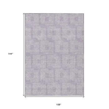 9' X 12' Lavender And Ivory Geometric Washable Indoor Outdoor Area Rug