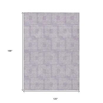 10' X 14' Lavender And Ivory Geometric Washable Indoor Outdoor Area Rug