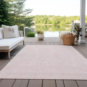 5' X 8' Pink And Ivory Geometric Washable Indoor Outdoor Area Rug
