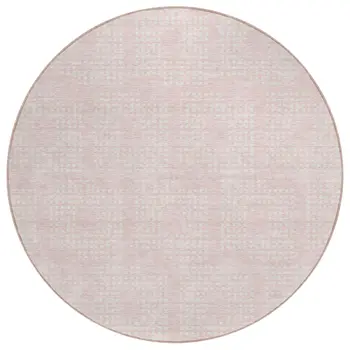 8' Pink And Ivory Round Geometric Washable Indoor Outdoor Area Rug