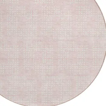 8' Pink And Ivory Round Geometric Washable Indoor Outdoor Area Rug