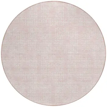 8' Pink And Ivory Round Geometric Washable Indoor Outdoor Area Rug