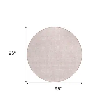 8' Pink And Ivory Round Geometric Washable Indoor Outdoor Area Rug