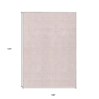 9' X 12' Pink And Ivory Geometric Washable Indoor Outdoor Area Rug