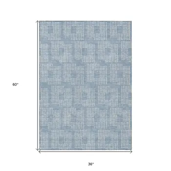 3' X 5' Sky Blue And Ivory Geometric Washable Indoor Outdoor Area Rug