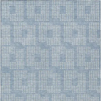 5' X 8' Sky Blue And Ivory Geometric Washable Indoor Outdoor Area Rug